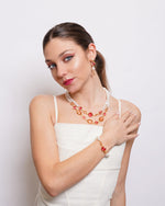 Set coordinato - Collana in Metallo multifilo con cristalli rosa