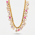 Collana in Metallo catena con cristalli rosa e perle - BYSIMON gioielli