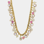 Collana in Metallo catena con cristalli rosa e perle - BYSIMON gioielli