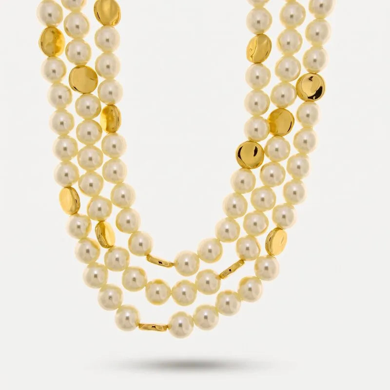Collana in Metallo tre fili sfere avorio