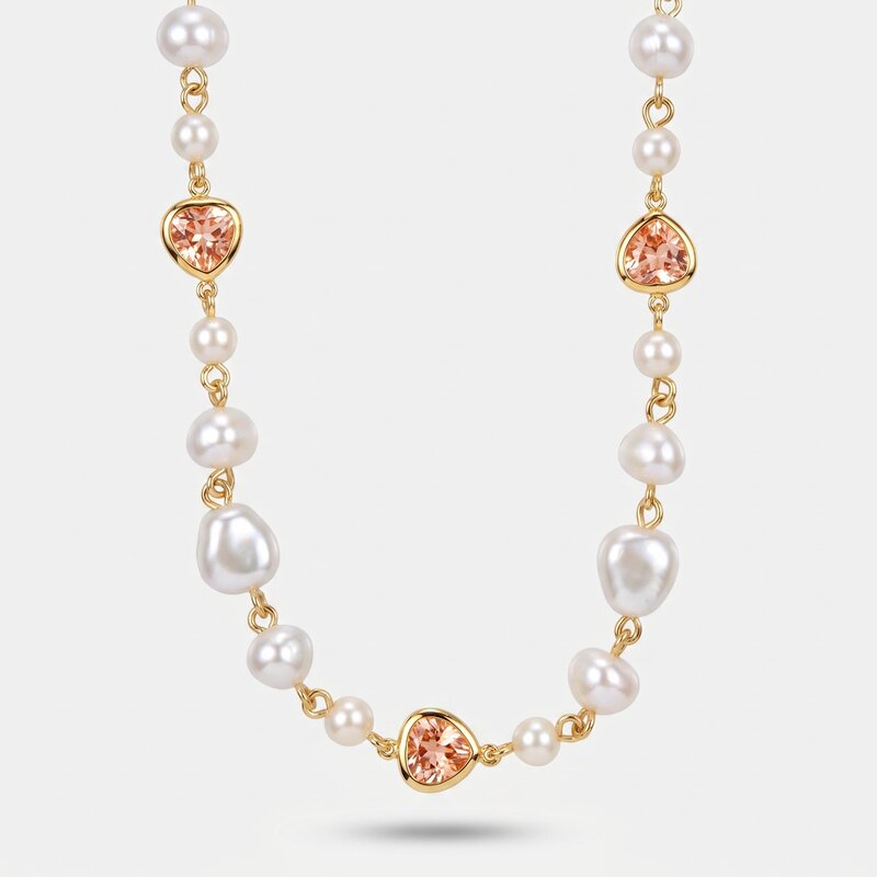 Collana in Metallo cristalli rosa e perle - BYSIMON gioielli