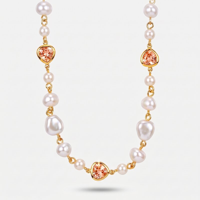 Collana in Metallo cristalli rosa e perle - BYSIMON gioielli