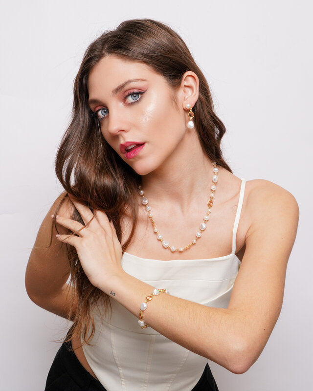 Set coordinato - Collana in Metallo cristalli rosa e perle