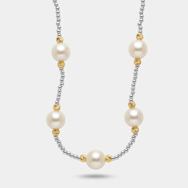 Collana in Metallo sfere argento e perle avorio