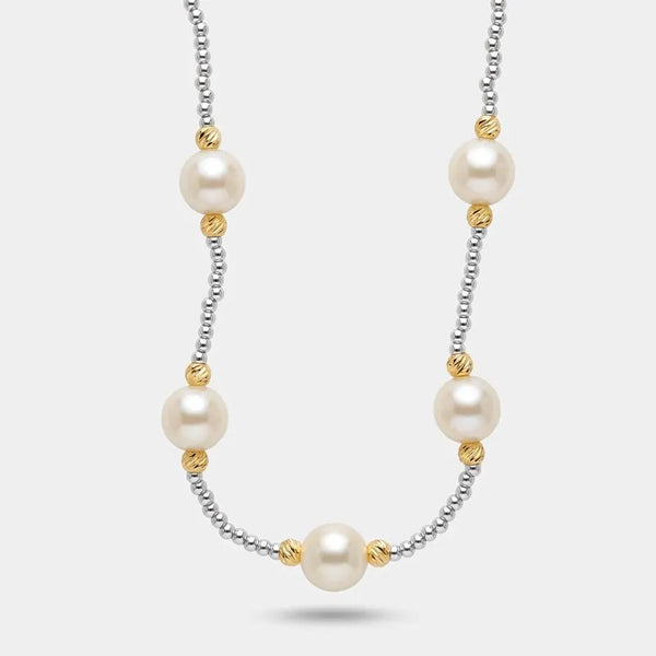 Collana in Metallo sfere argento e perle avorio