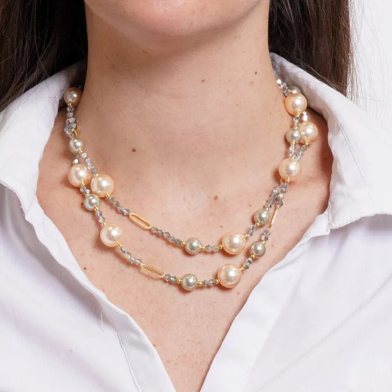 Collana in Metallo multifilo perle e cristalli