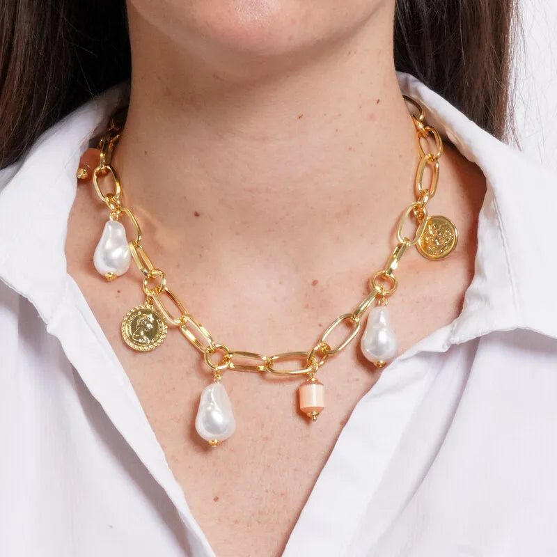 Collana in Metallo catena con charm e perle