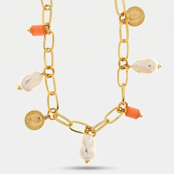 Collana in Metallo catena con charm e perle