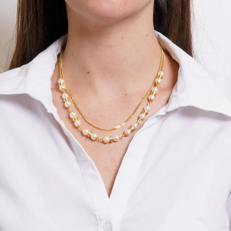 Collana in Metallo doppio filo catena e sfere