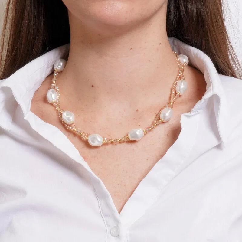 Collana in Metallo treccia cristalli champagne