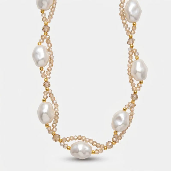 Collana in Metallo treccia cristalli champagne