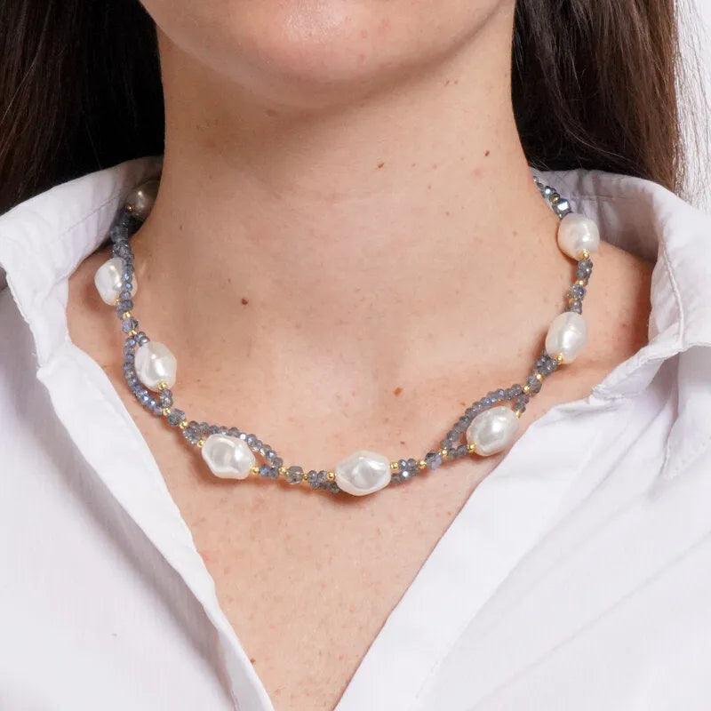 Collana in Metallo treccia cristalli antracite