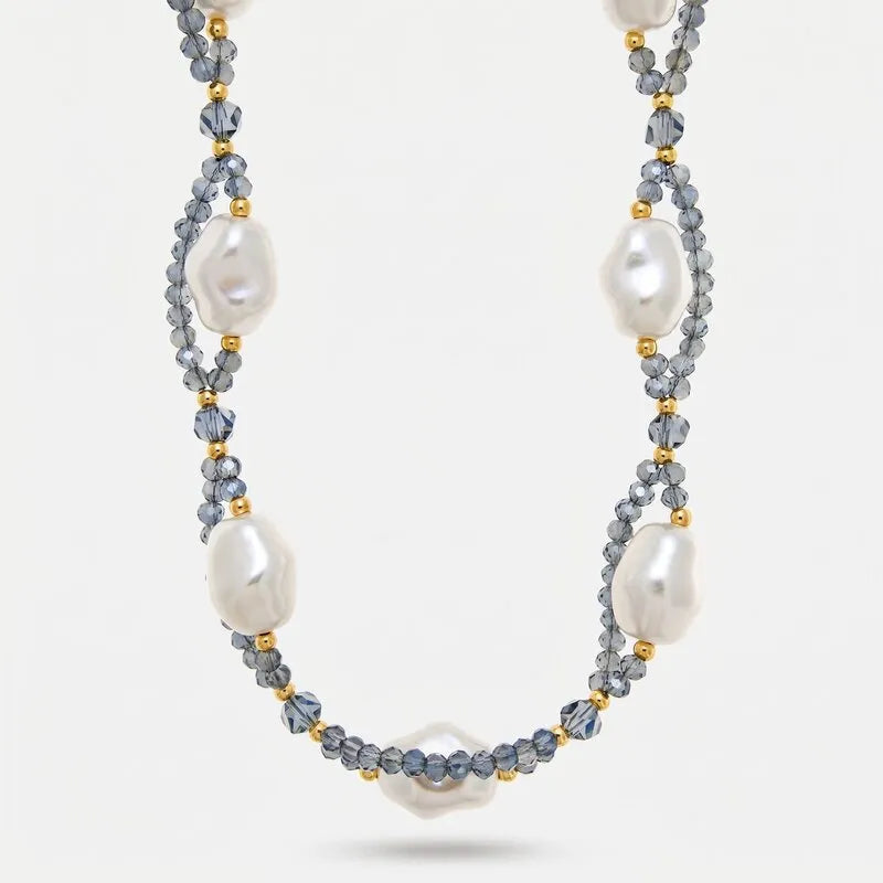 Collana in Metallo treccia cristalli antracite