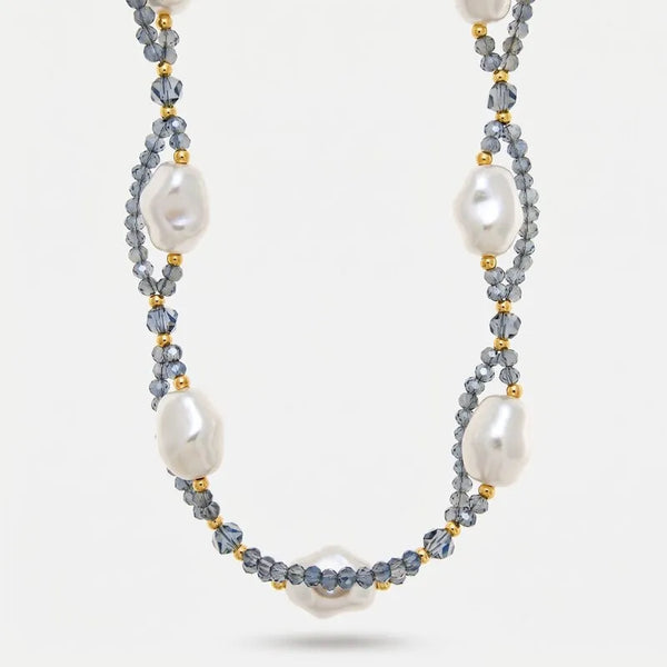 Collana in Metallo treccia cristalli antracite