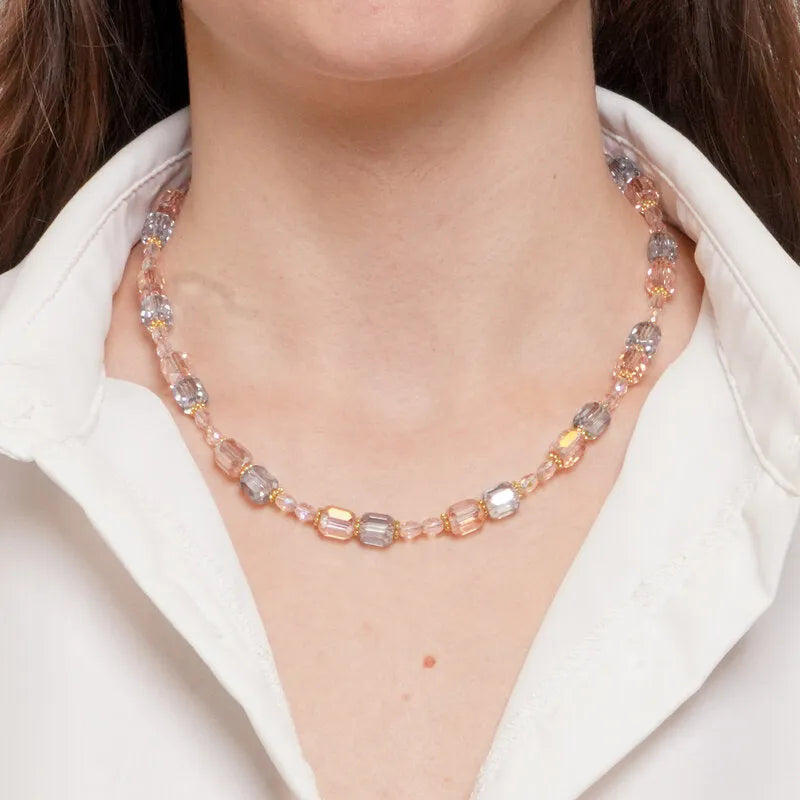 Collana in Metallo giro di cristalli rosa - BYSIMON gioielli