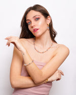 Set coordinato - Collana in Metallo giro di cristalli rosa