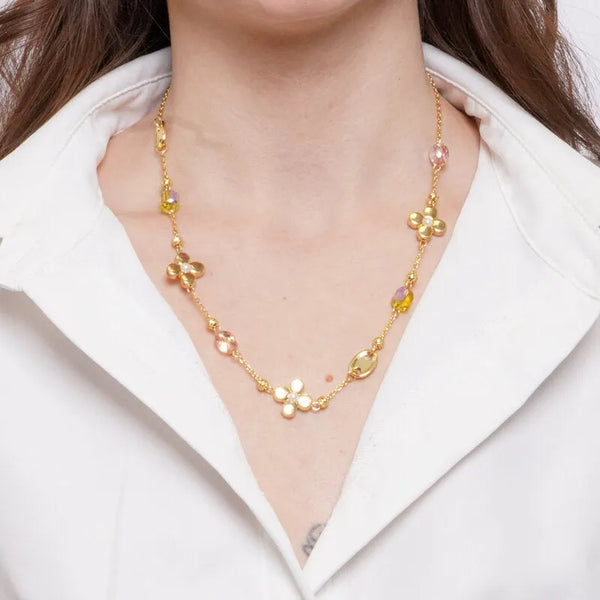 Collana in Metallo fiori con cristalli - BYSIMON gioielli