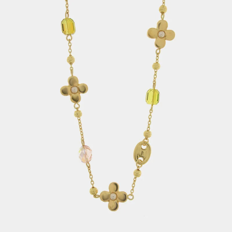 Collana in Metallo fiori con cristalli - BYSIMON gioielli