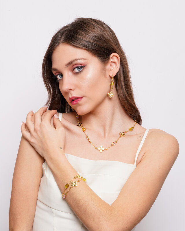 Set coordinato - Collana in Metallo fiori con cristalli