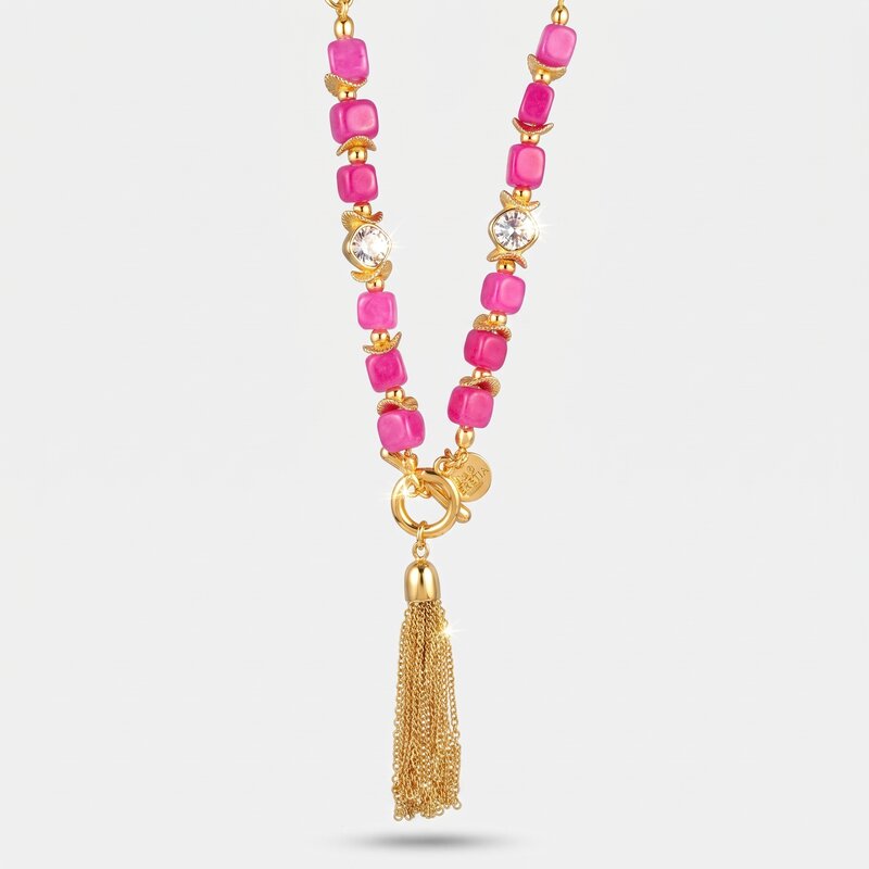 Collana in Metallo cristalli rosa con pendente - BYSIMON gioielli