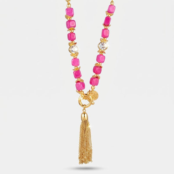 Collana in Metallo cristalli rosa con pendente - BYSIMON gioielli