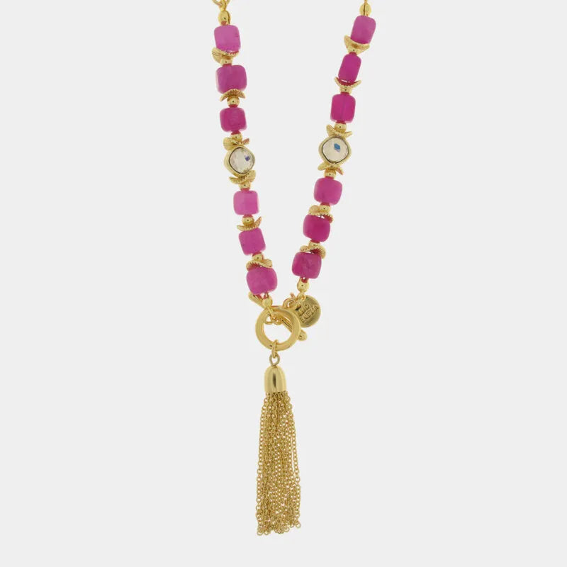 Collana in Metallo cristalli rosa con pendente - BYSIMON gioielli