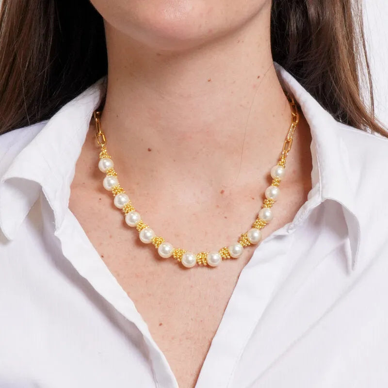 Collana in Metallo semicerchio sfere avorio