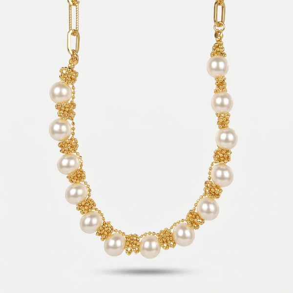 Collana in Metallo semicerchio sfere avorio