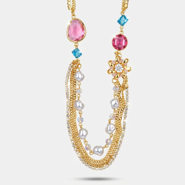 Collana in Metallo multifilo con cristalli colorati - BYSIMON gioielli