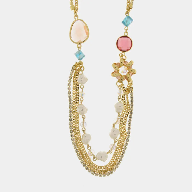 Collana in Metallo multifilo con cristalli colorati - BYSIMON gioielli