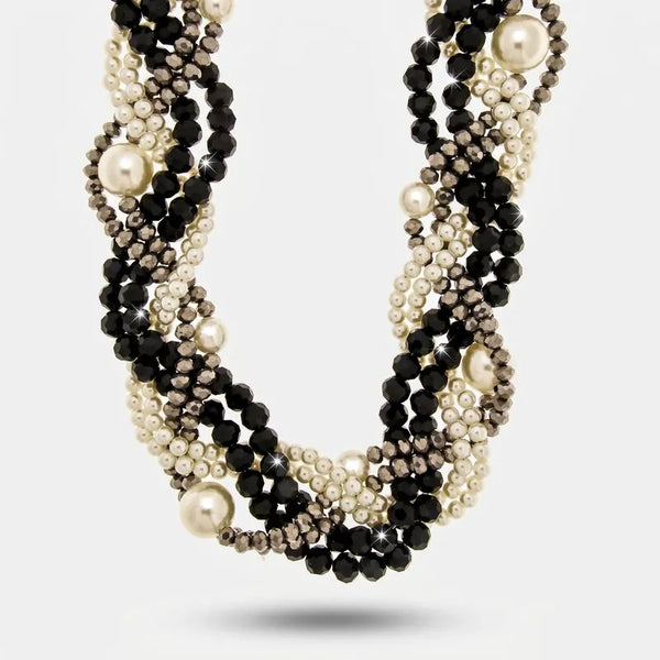 Collana in Metallo treccia cristalli neri grigi