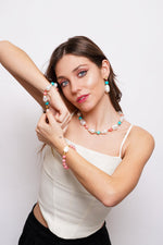 Set coordinato - Collana in Metallo giro di perle con sfere colorate