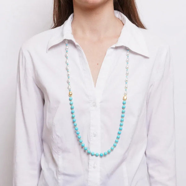 Collana in Metallo lunga con sfere azzurre - BYSIMON gioielli