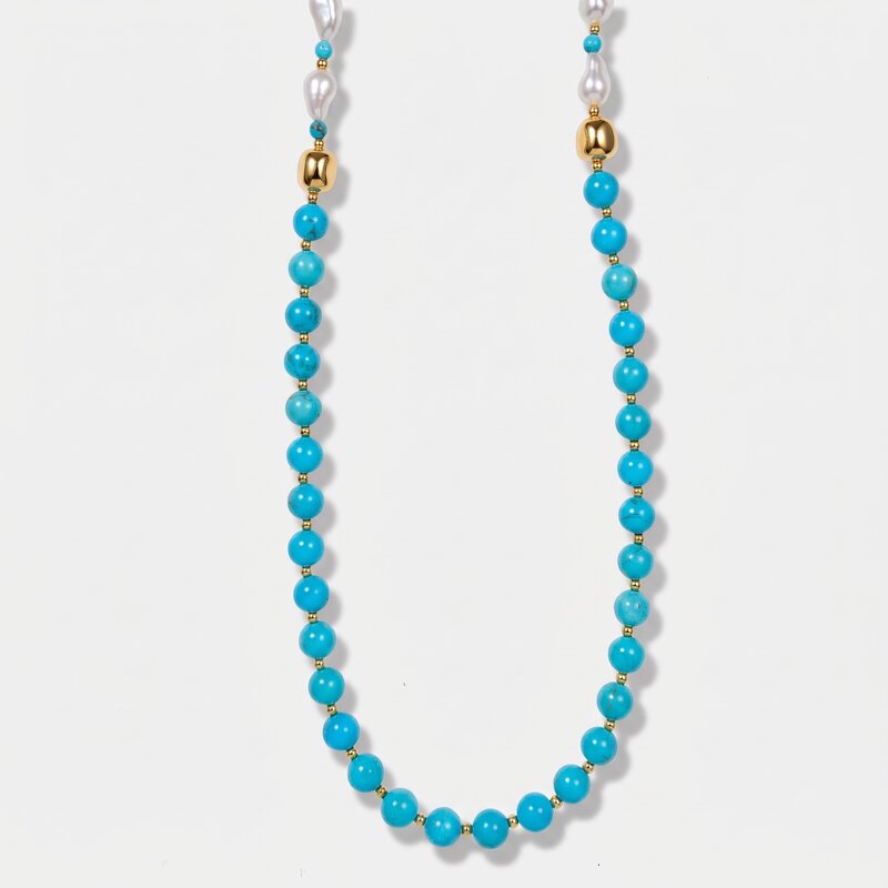 Collana in Metallo lunga con sfere azzurre - BYSIMON gioielli