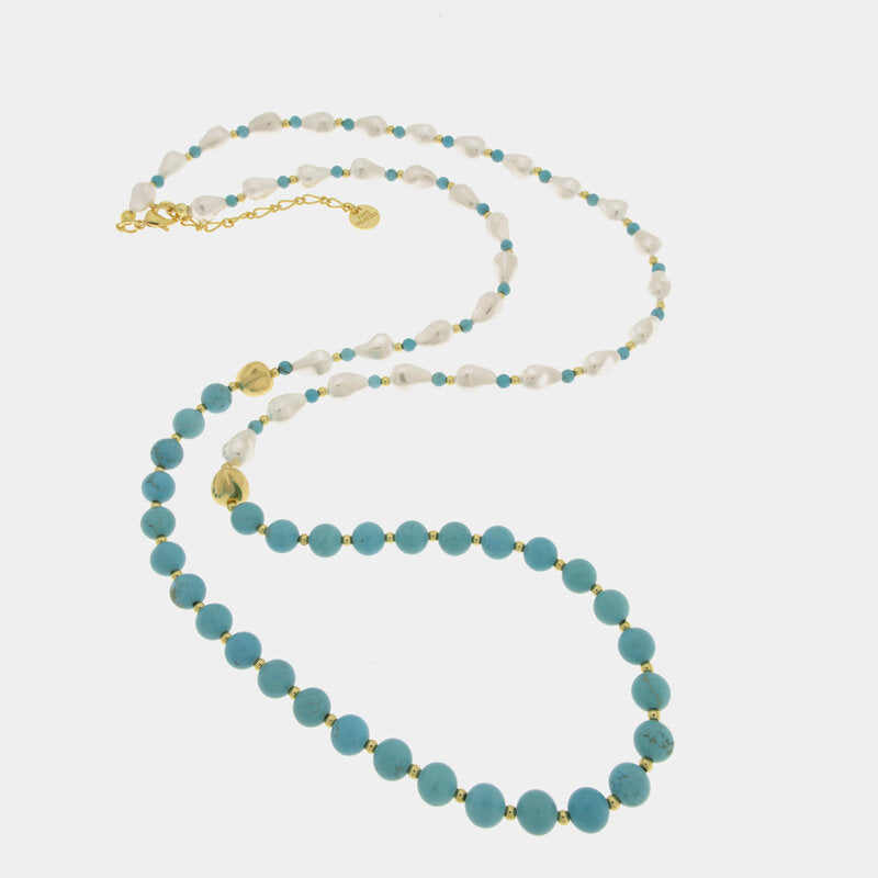 Collana lunga in Metallo con sfere azzurre