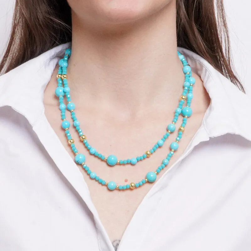 Collana in Metallo multifilo con sfere turchesi