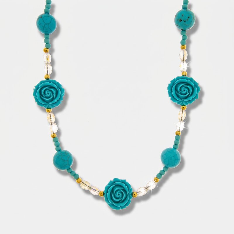Collana in Metallo fiori e sfere turchesi - BYSIMON gioielli