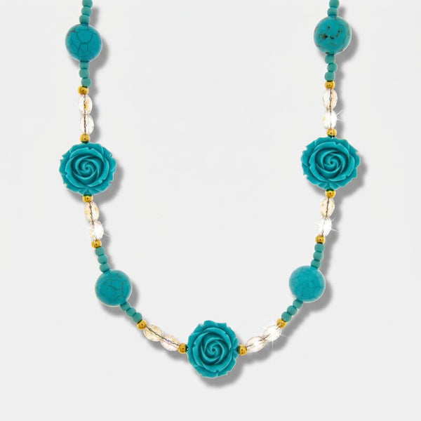 Collana in Metallo fiori e sfere turchesi - BYSIMON gioielli