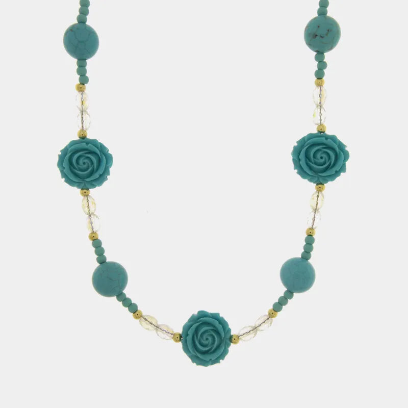 Collana in Metallo fiori e sfere turchesi