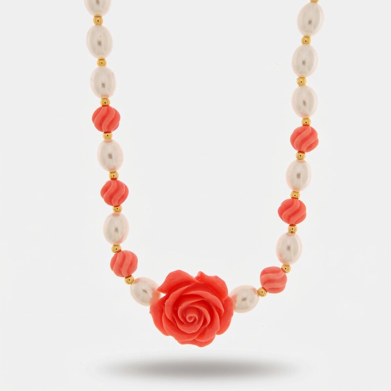 Collana in Metallo fiore corallo con perle - BYSIMON gioielli