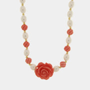 Collana in Metallo fiore corallo con perle