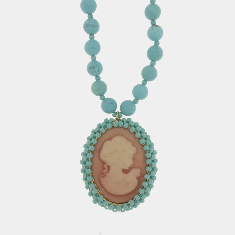Collana in Metallo sfere turchesi e cammeo AMOVENEZIA - gioiello BySimon