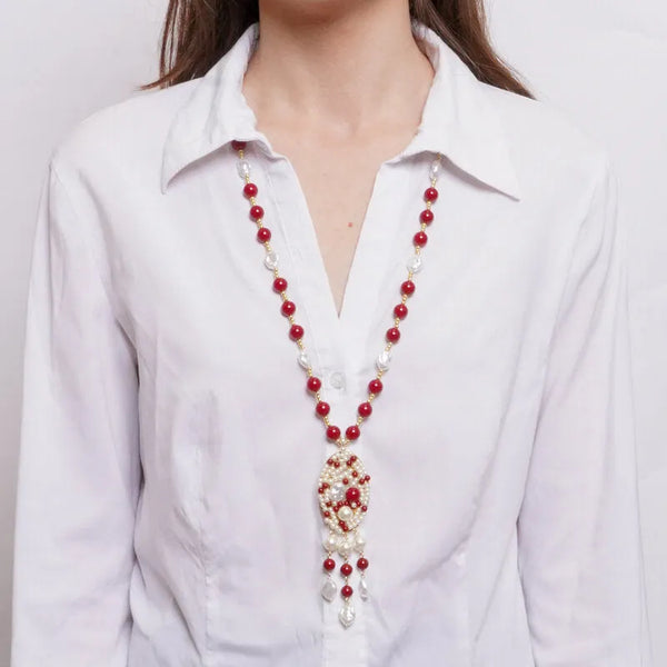 Collana in Metallo lunga con sfere rosse e bianche AMOVENEZIA - gioiello BySimon