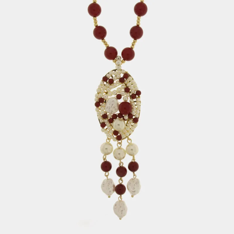 Collana in Metallo lunga con sfere rosse e bianche AMOVENEZIA - gioiello BySimon