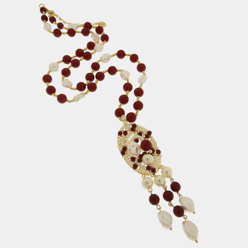 Collana lunga in Metallo con sfere rosse e bianche