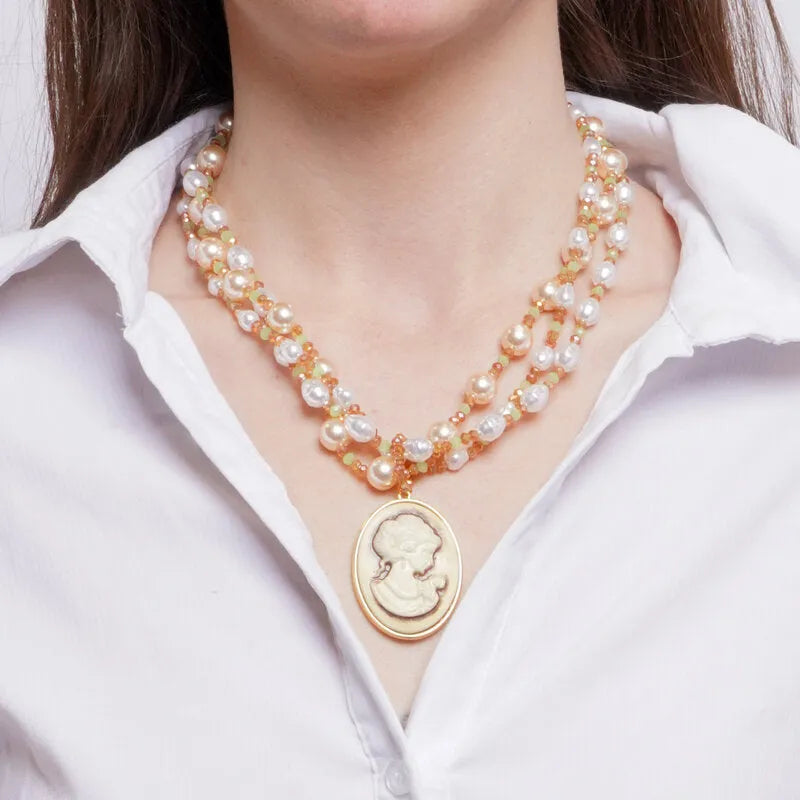 Collana in Metallo multifilo con perle e cammeo AMOVENEZIA - gioiello BySimon