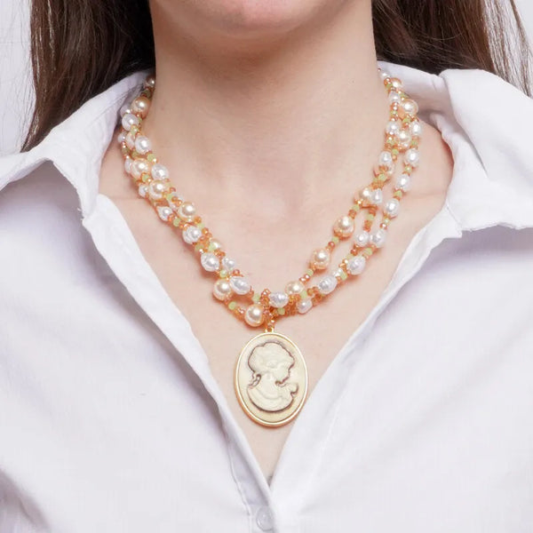 Collana in Metallo multifilo con perle e cammeo AMOVENEZIA - gioiello BySimon
