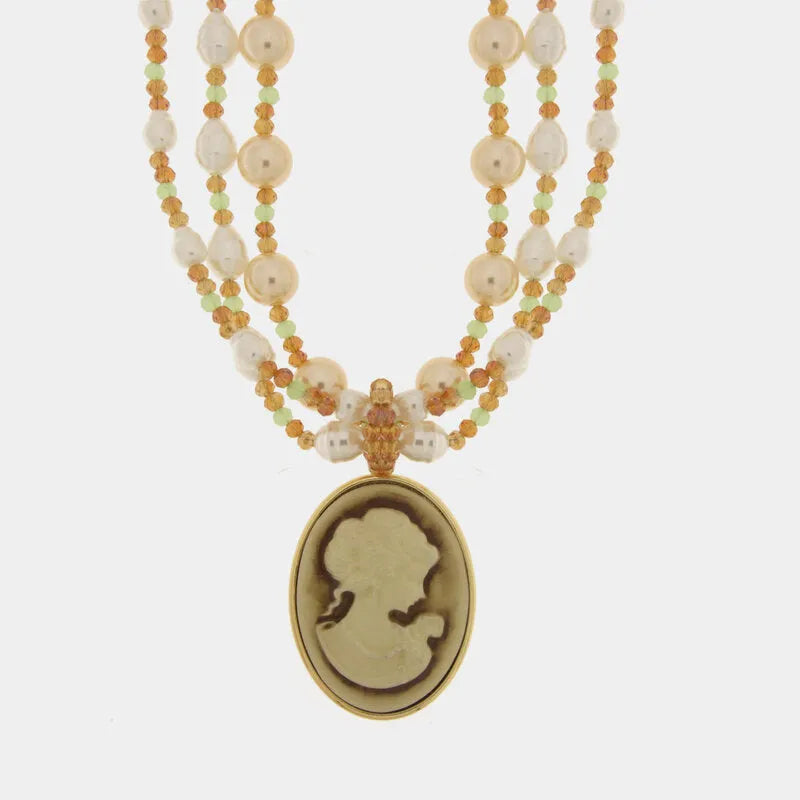 Collana in Metallo multifilo con perle e cammeo AMOVENEZIA - gioiello BySimon
