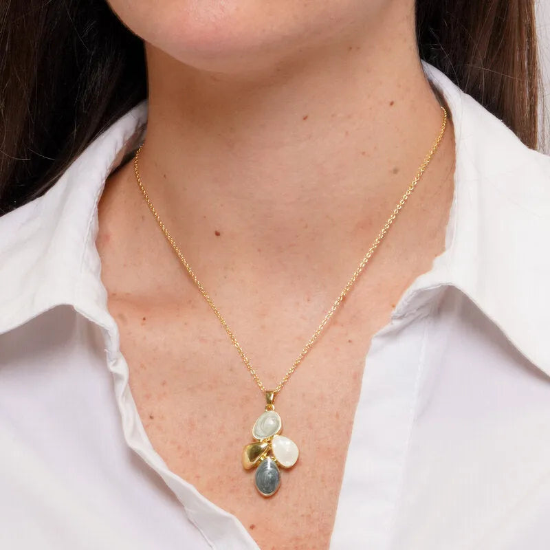 Collana in Metallo smaltata verde, bianco, dorato e grigio