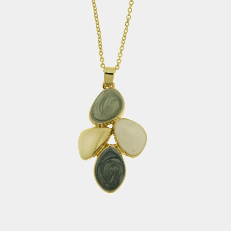 Collana in Metallo smaltata verde, bianco, dorato e grigio